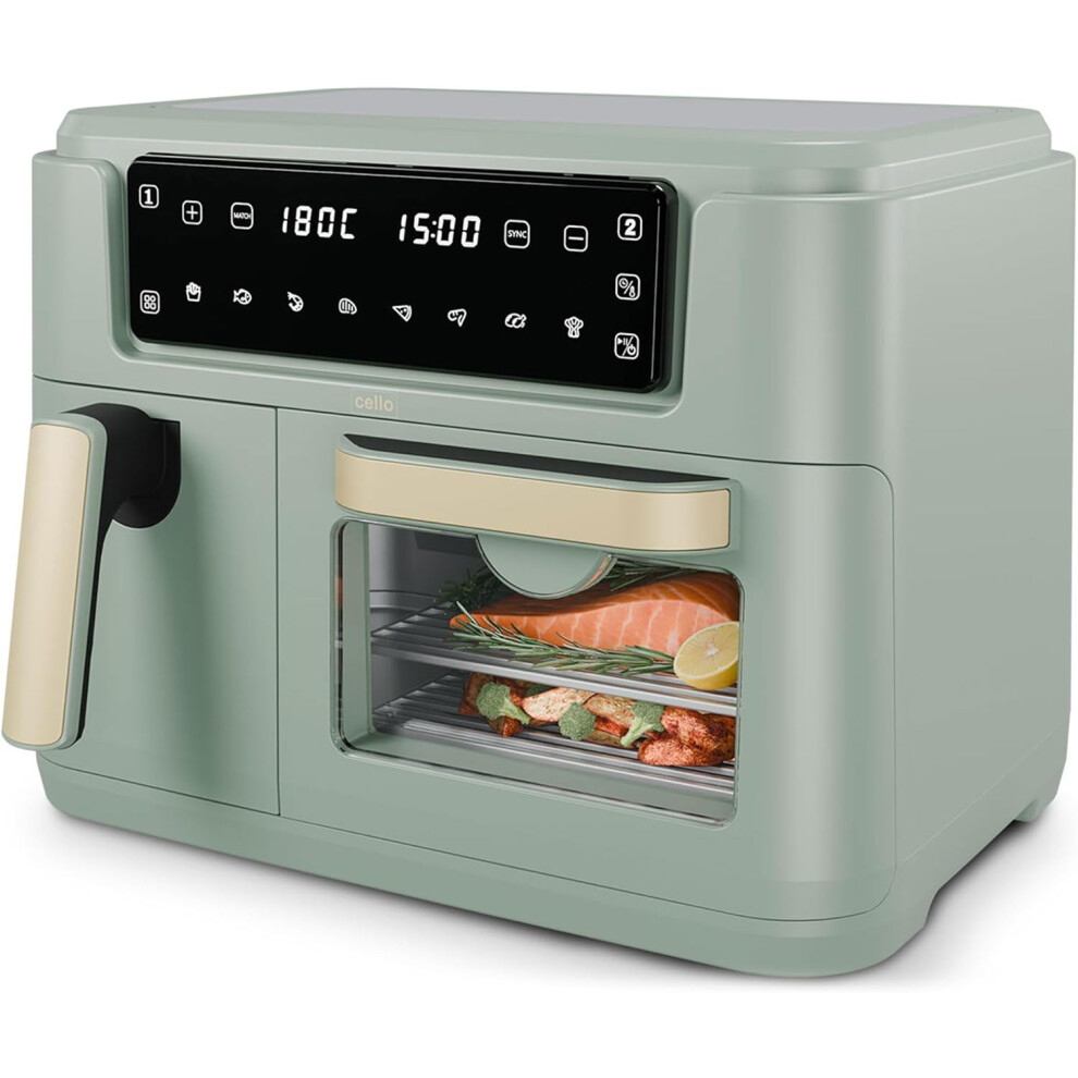 Cello 11 Litre 2-in-1 Double Basket Air Fryer & Oven - Sage Green