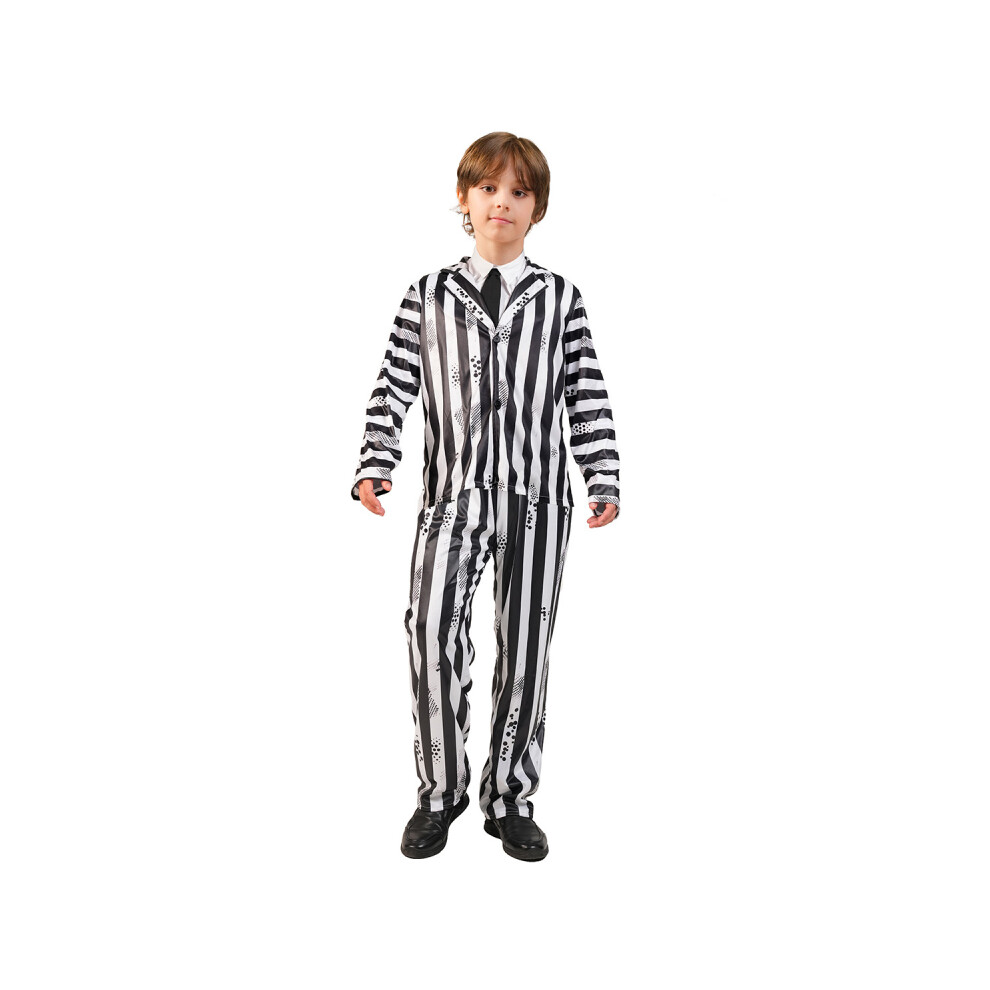 (Boy, Child 7-9Y) Beetlejuice Halloween Movie Cosplay Costume Set Black White Stripe Horror Party