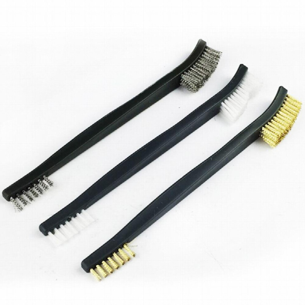 3Pcs Mini Wire Brush Set Rust Paint Metal Cleaner Cleaning Welding Slag And Rust Handy Steel Nylon Brass Brush Set Suitable For Cleaning Paint 885680500398
