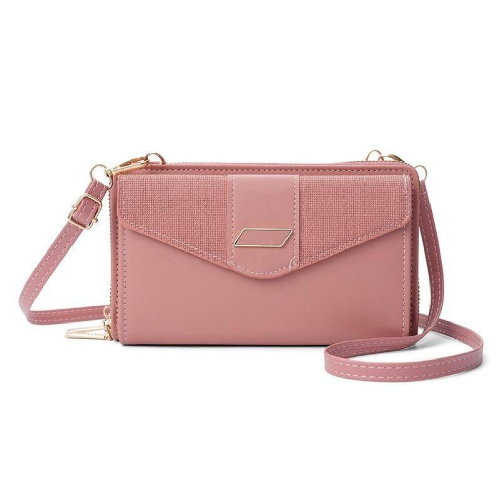 (Dark Pink, 18.5x5.7x10.5cm) Multi Card Double Layer Zipper Single Shoulder Crossbody Bag