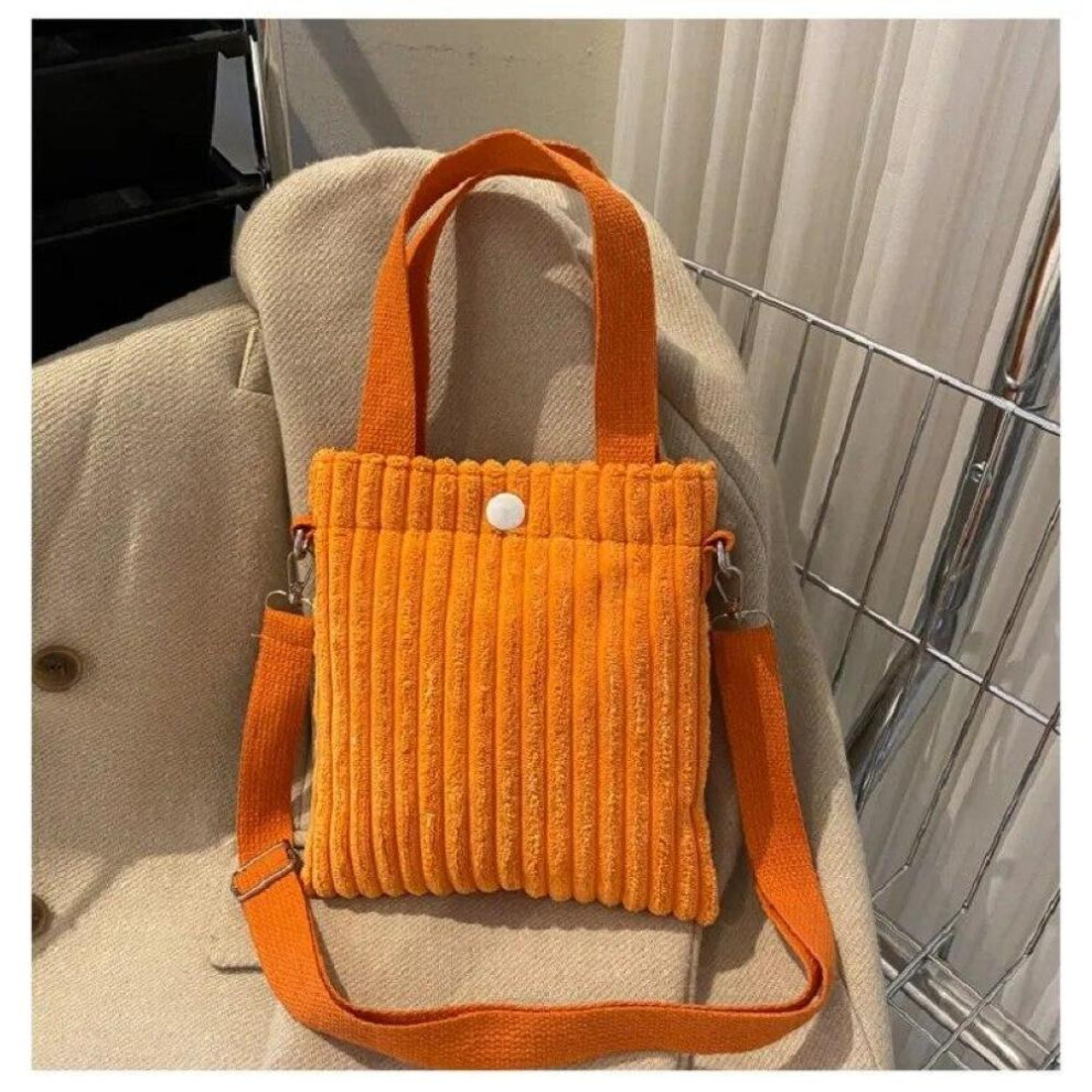 (Orange, One Size) Mini Tote Bag Women Corduroy Zipper Shoulder Bag Spring Summer New Fashion Handbag Single Shoulder Bag Crossbody Small