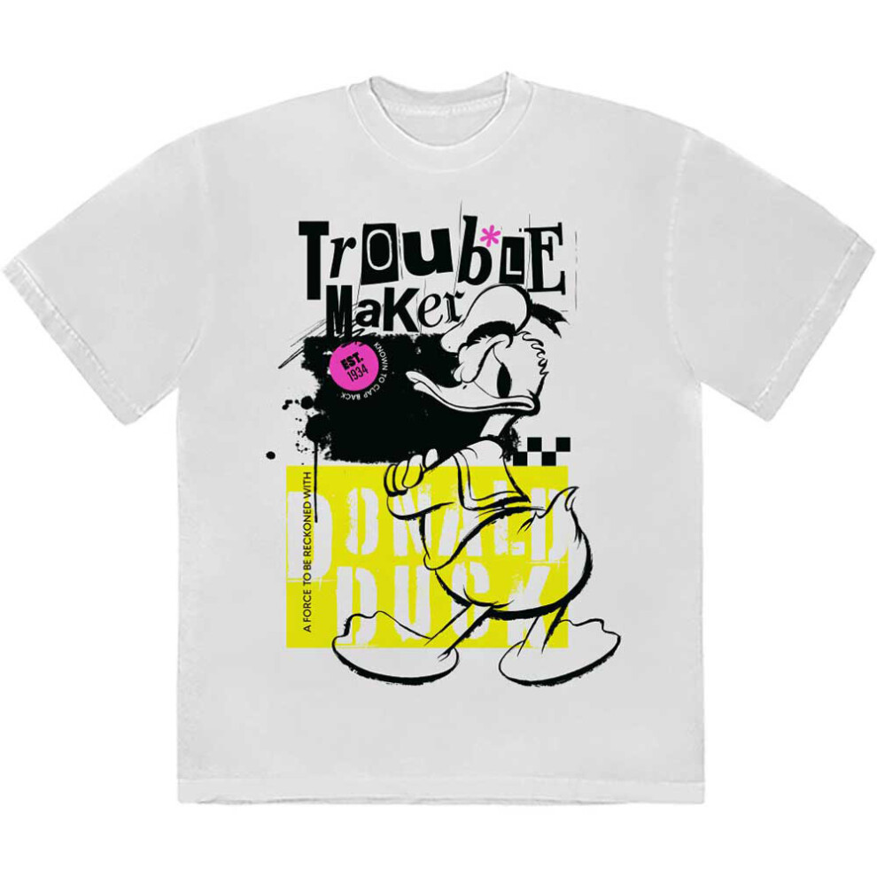 (XXL, White) Disney Donald Duck Trouble Maker T Shirt