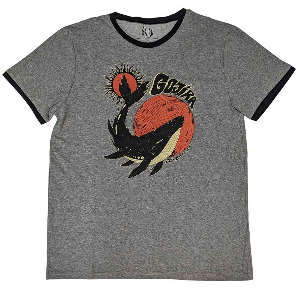 (XXL, Grey) Gojira Whale Band Logo Ringer T Shirt
