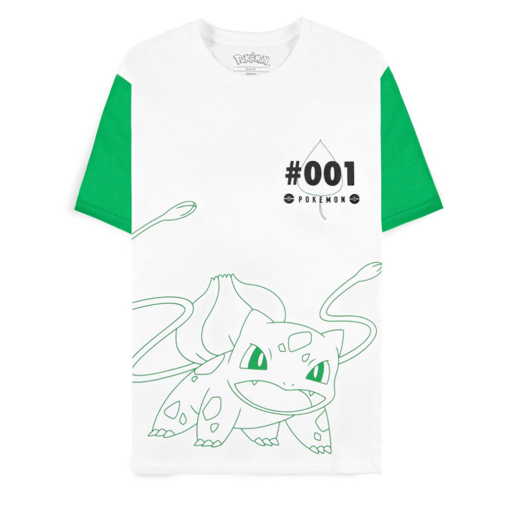 (S, White) Pokemon Bulbasaur Outline T Shirt