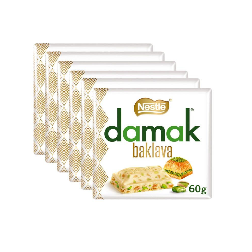 Nestle Damak Baklava White Chocolate With Pistachio 60g (Pack of 6) Dessert Snack