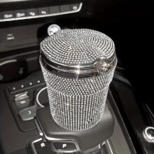 Car Ashtray Rhinestone Encrusted Car Ashtray With Lid Air Vent Hanging And LED Light Smokeless Car Ashtray For Car Cup Holder Home Office