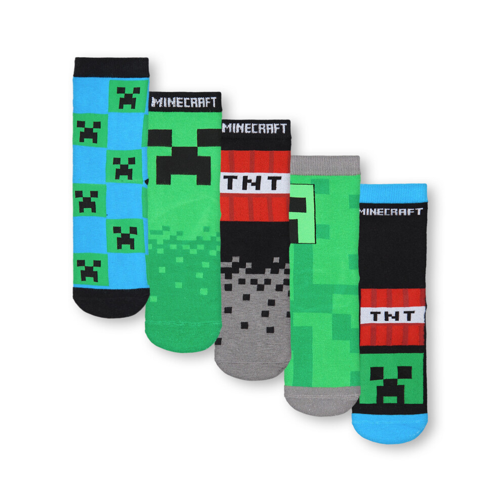 (12.5-3.5 UK Child) Minecraft Calf Socks Set of 5 (Boys Multicoloured)