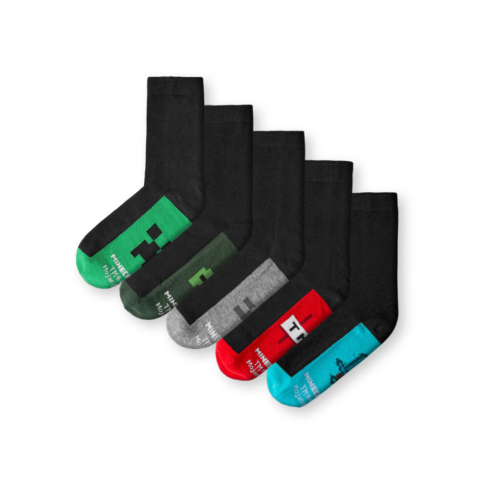 (12.5-3.5 UK Child) Minecraft Calf Socks Set of 5 (Boys Multicoloured)