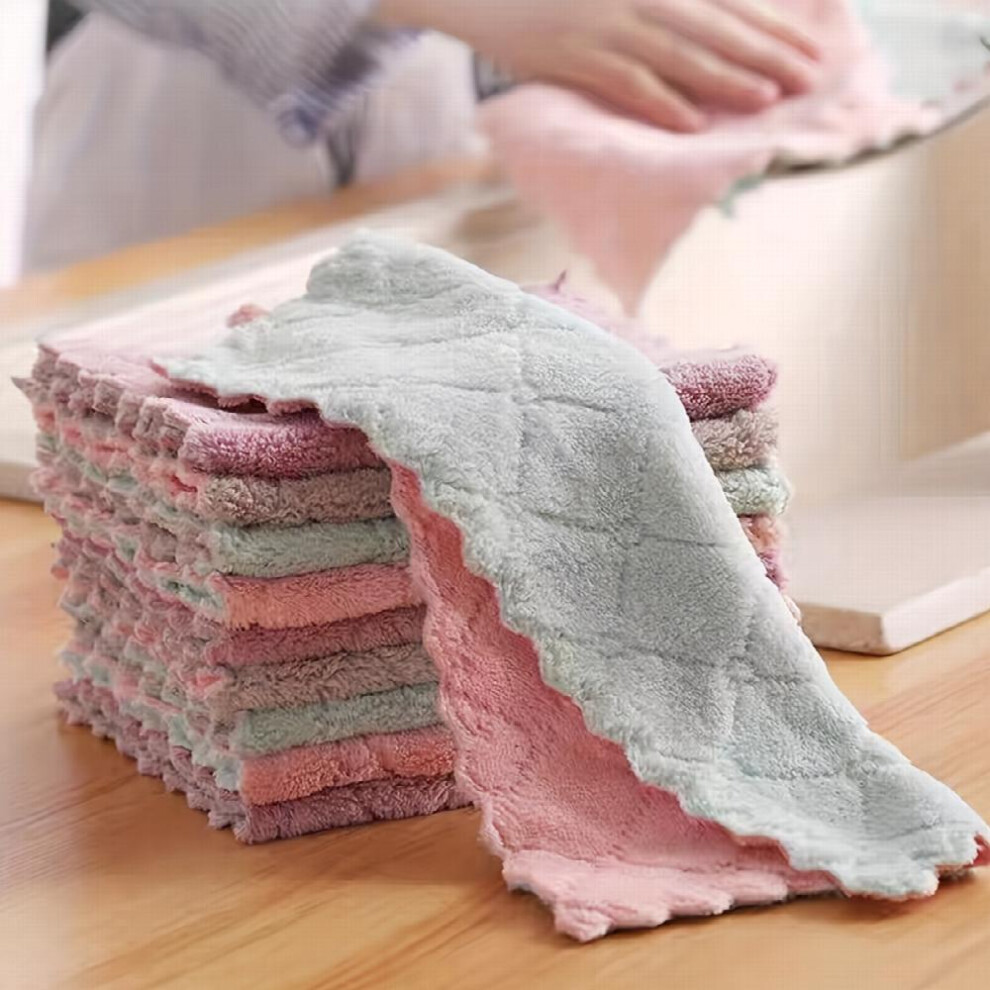 Coral 3 6 12Pcs Car Wash Towel Absorbent Thickened Car Wipe Cloth Two Dish Towel Thickened Fleece Kitchen Cleaning Dish Cloth Scouring Pad