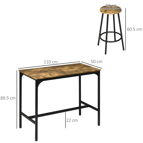 Homcom HOMCOM 5 Piece Bar Table and Stools Set with Metal Frame Rustic Brown 1