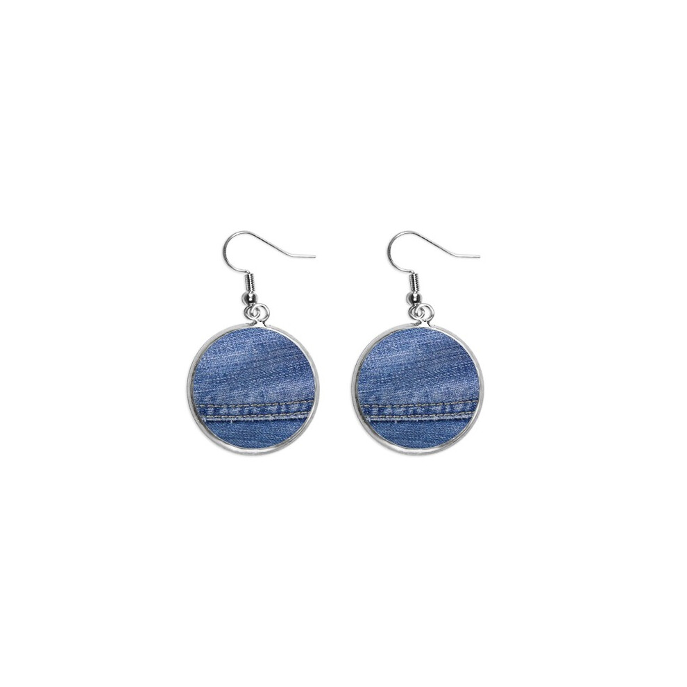 denim jean cowboy lining textile ear dangle silver drop ear jewelry woman