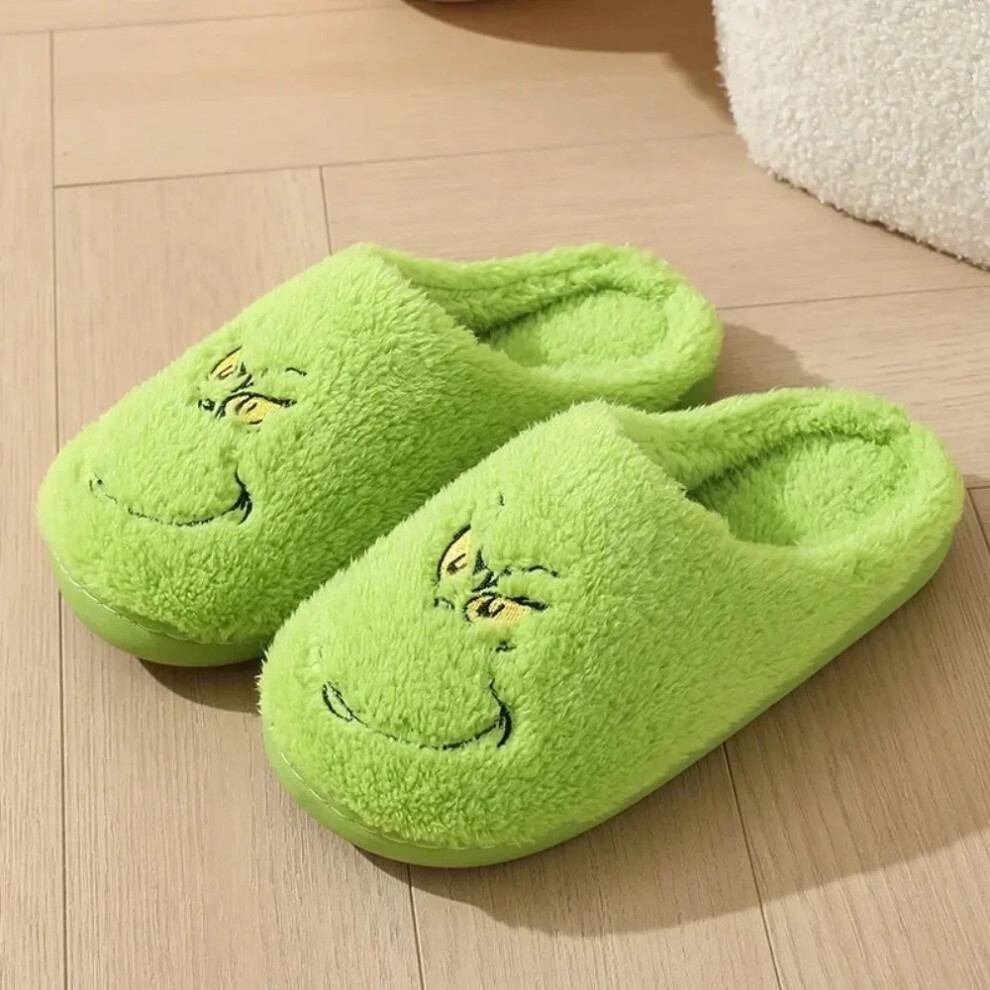 (43 44) Women Warm Cotton Slippers for Couples Men An Soft-soled New Thick-soled Shoes Thick Non-slip Cute Home Christmas Grinch