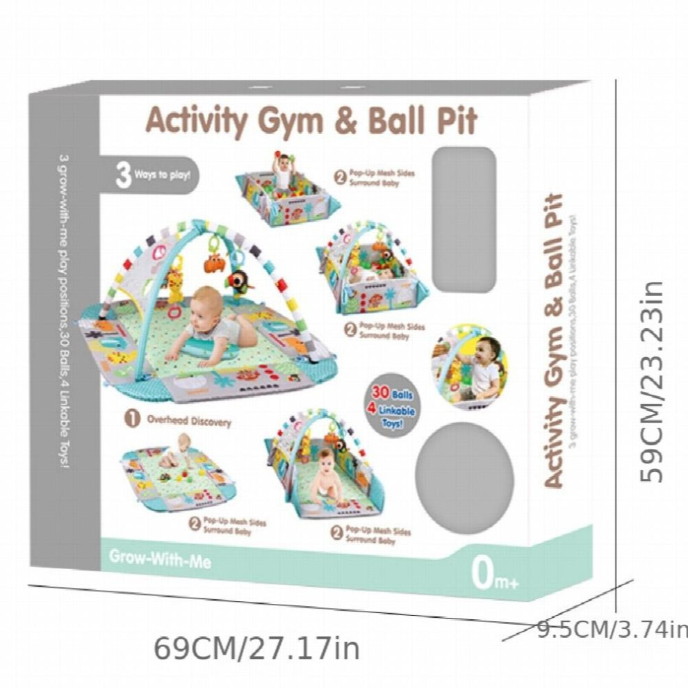 5 in 1 Jumbo Musical Activity Gym Ball Pit Play Mat Perfect for Tummy Time Hanging Rattles and Baby Bumper Cushion
