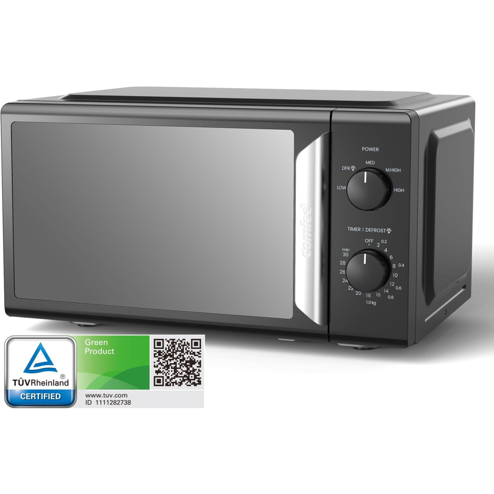 19L 700W Black and Mirror Mini Microwave Oven, Compact Design, InverTech and Quick Defrost Function