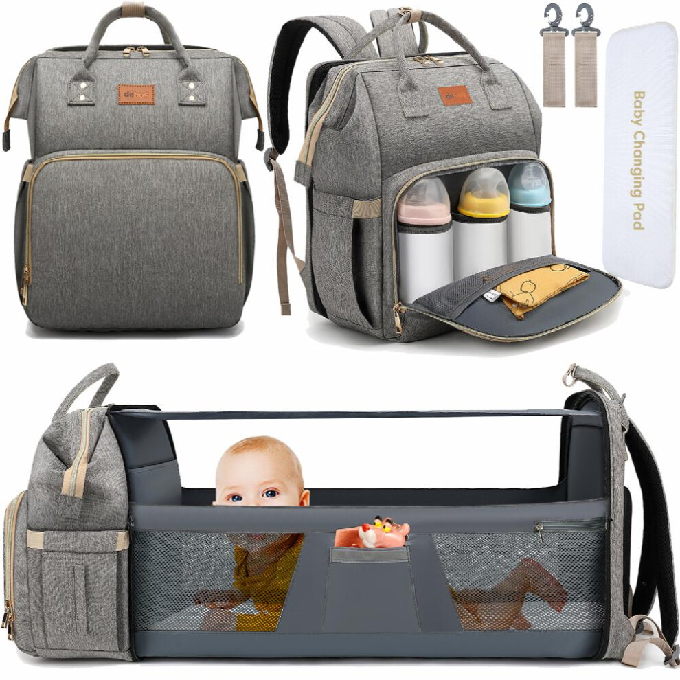 Baby Diaper Bag Backpack With Changing Station 30L Dual Use Baby Bag For Mom With 16 Pockets Travel Diaper Bag & Bassinet With Adjustable Shoulder Str