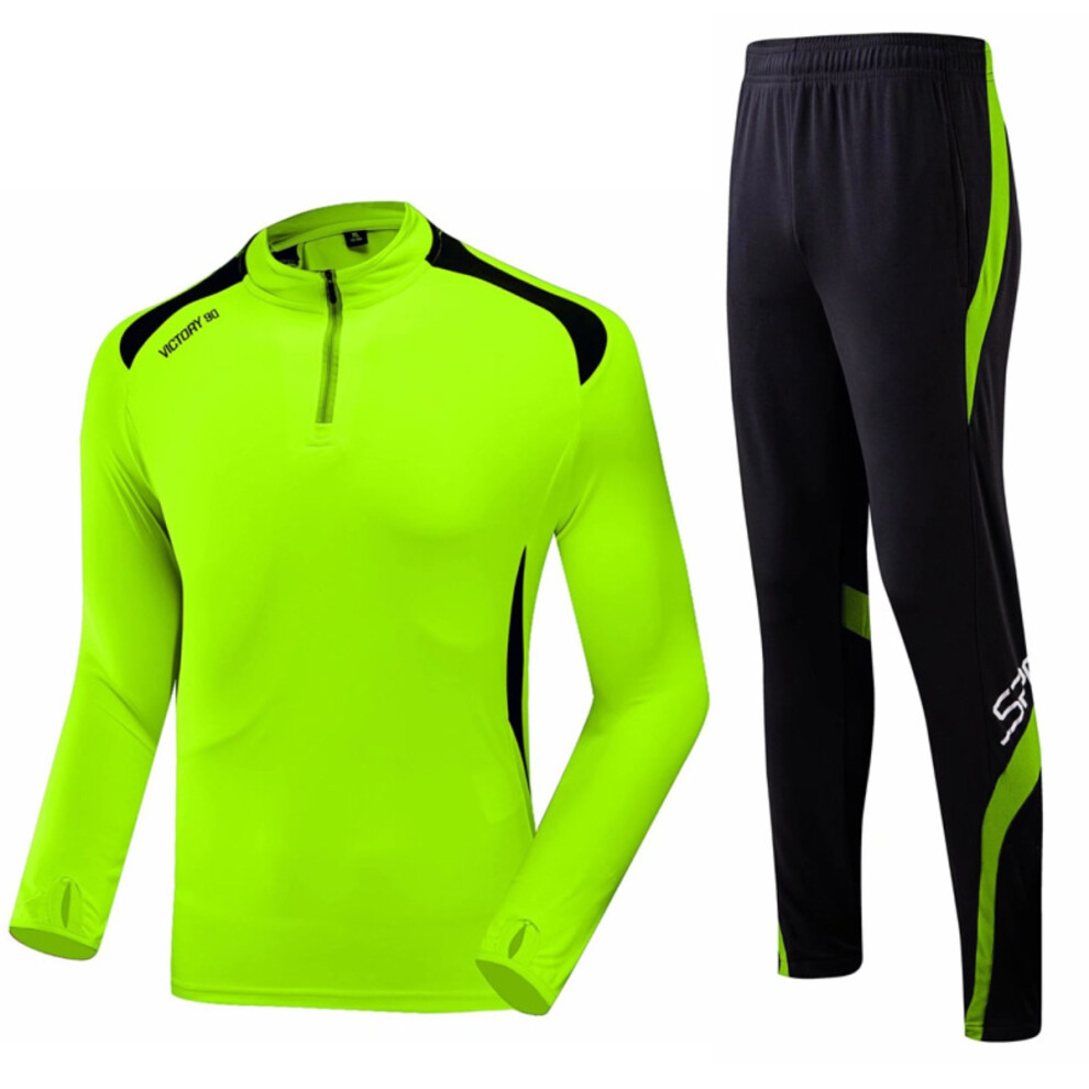(green, M(150-160cm)) Long Sleeve Football Training Suit Fall/Winter Sports Set For Adult & Kids