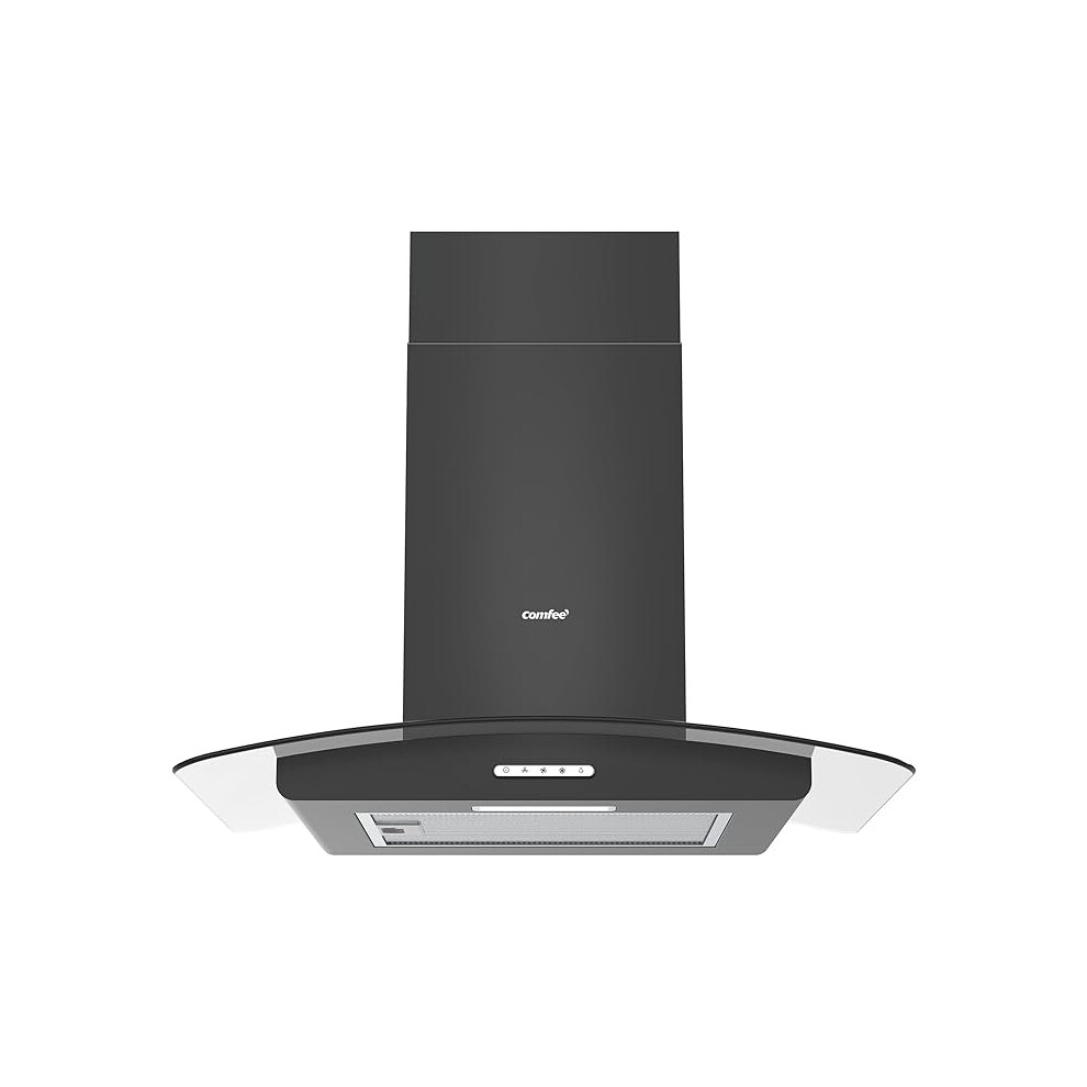 Canopy Cooker Hood 60cm 60V17-60 with LED Light & Glass Chimney Hoods, 600mm Kitchen Extractor Fan Kitchen- Black