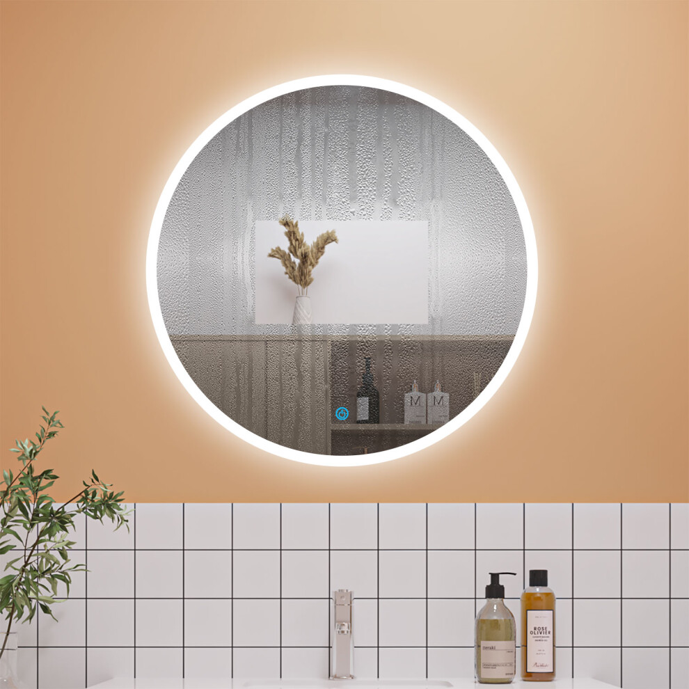 (600*600mm) Round LED Bathroom Mirror with Anti-fog, 2 Switchs