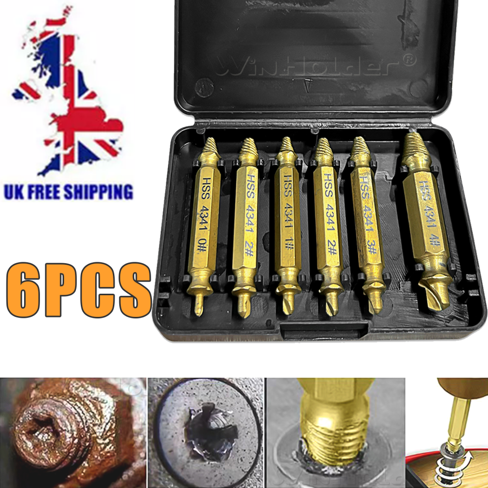 6Pc Damaged Screw Extractor Easy Out Set Bolt Stud Remover Drills Tool 433584487828