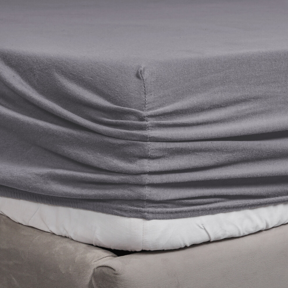Imperial Rooms (Cotton Double Fitted Bed Sheets 30Cm, Jersey Fitted Sheet ) Jersey Fitted Sheets 30Cm Soft Cotton Bed Sheet Uk Grey