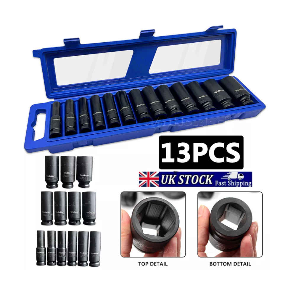 13Pcs Deep Impact Socket Set 1/2" Drive 6pt Hex Long Reach Sockets Kit-image-OPC-PFJB9DF-NEW