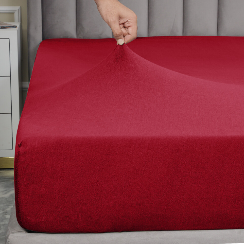 Imperial Rooms (Cotton King Fitted Bed Sheets 30Cm, Jersey Fitted Sheet /Burgundy) Jersey Fitted Sheets 30Cm Soft Cotton Bed Sheet Uk Red