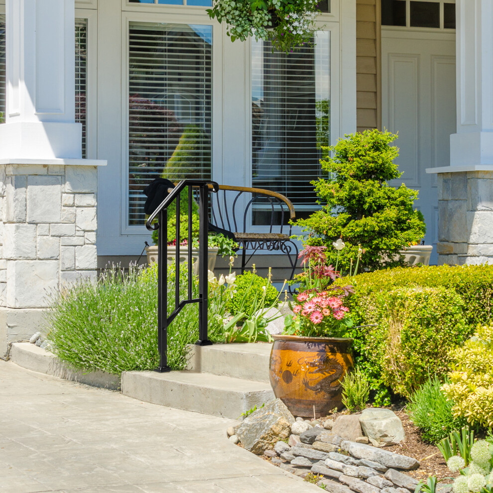 1-2 Steps Stair Rail Railing Outdoor Garden Porch Post Iron Handrail 756158699022
