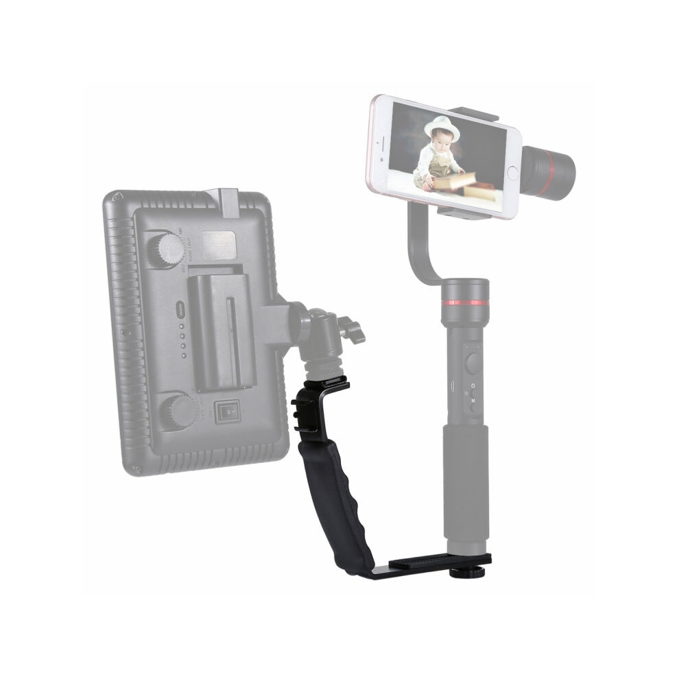 Puluz L-Shape Bracket Handheld Grip Holder With Dual Side Cold Shoe Mounts For Video Flash, Dslr Camera Light 740390249442