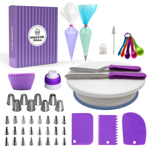 60 PCS/Set Cake Turntable Set Decorating Table Decorating Mouth Silicone Bag Baking DIY Combination 1
