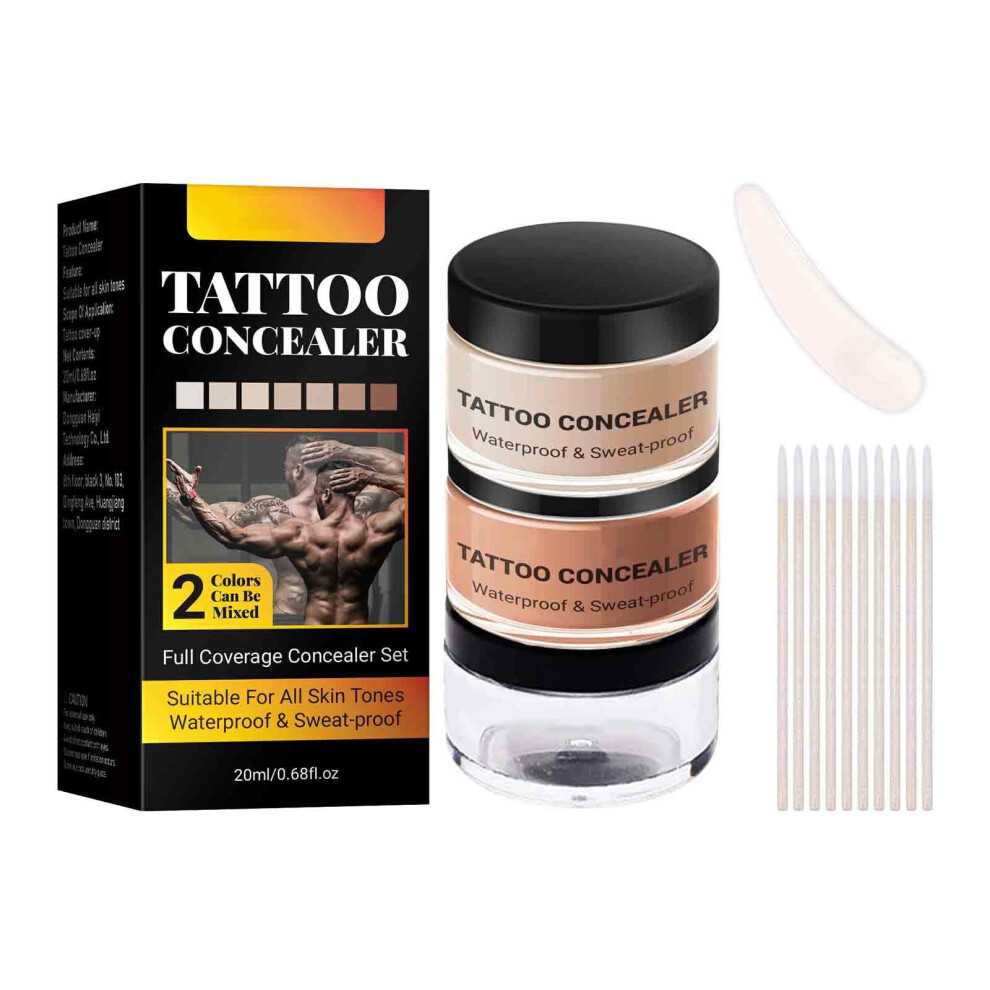 Tattoo Cover Up Makeup Waterproof, Tattoo Concealer, Waterproof & Sweatproof, Suitable for Scars,Dark Spots & Vitiligo, 2 Colors