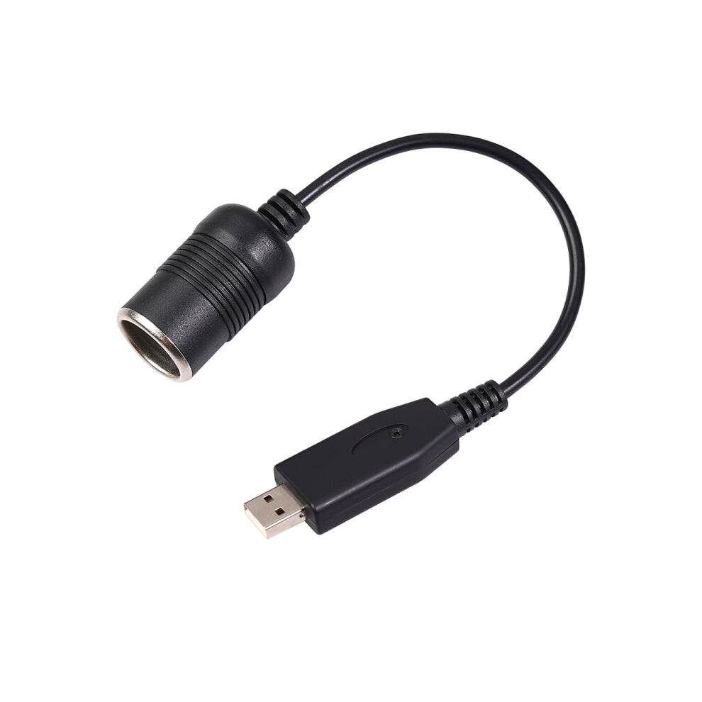 Car Converter USB Port to Car Cigarette Lighter Socket Female 5V to 12V Boost Power Adapter Cable (Black)