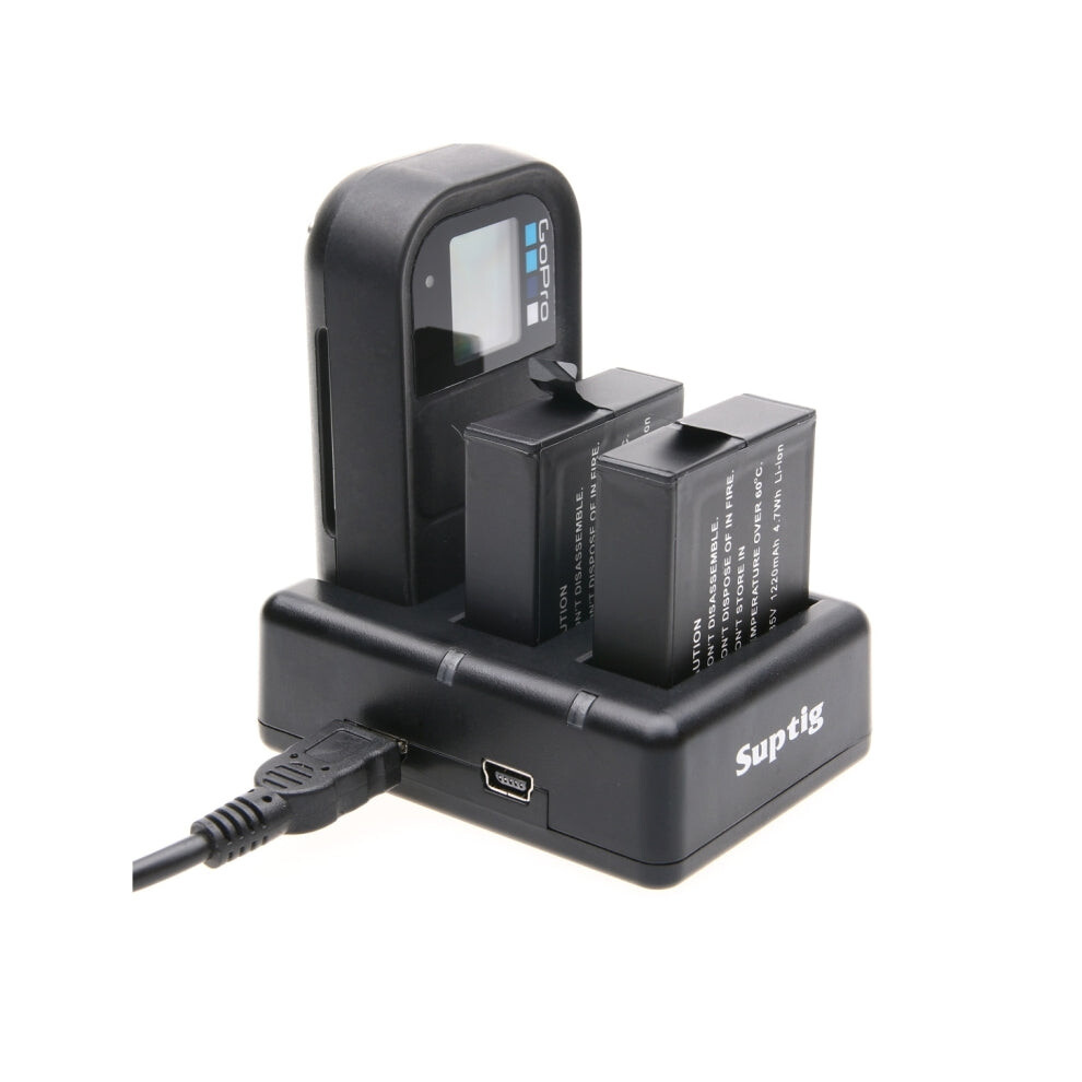 Dual Batteries Charger + Remote Control Charger With Usb Cable For Gopro Hero7 /6 /5 (Ahdbt-501), Batteries Not Included(Black) Black 740441823508