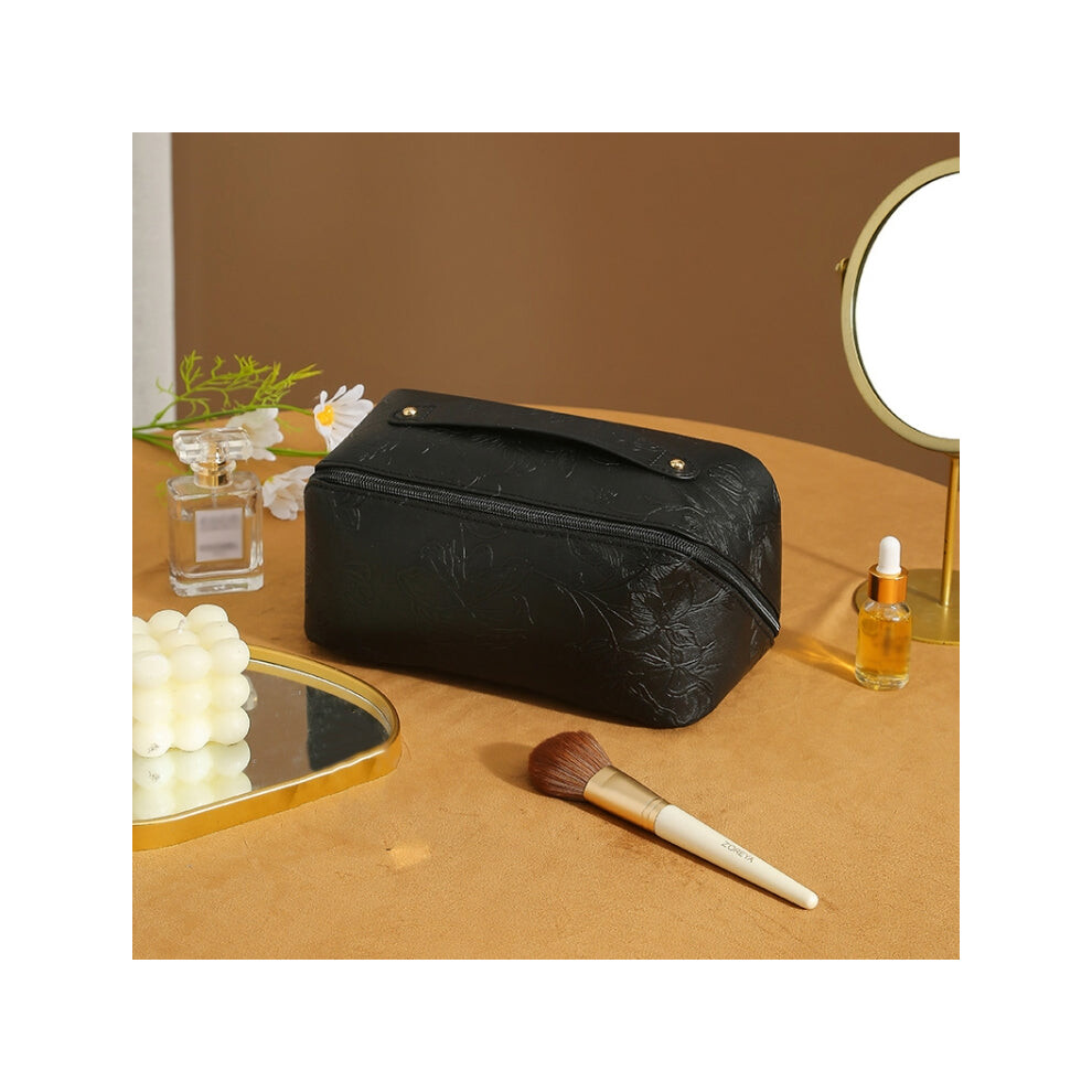 Deal Or No Deal Black Retro Pu Leather Cosmetic Bag Travel Toiletries Storage Bag(Black)