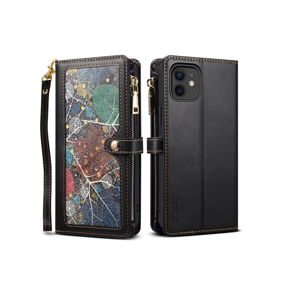 For Iphone 11 Eseble Star Series Lanyard Zipper Wallet Rfid Leather Case(Black) Black 740390258499