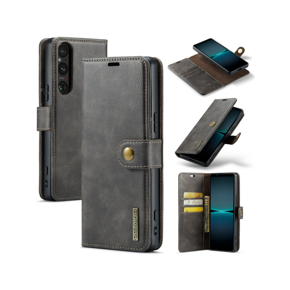 For Sony Xperia 1 V Dg.ming Crazy Horse Texture Detachable Magnetic Leather Phone Case(Grey) Grey 740390257867