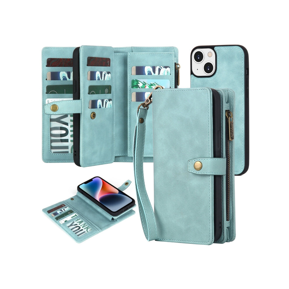 For Iphone 14 Zipper Wallet Magnetic Detachable Leather Phone Case(Blue) Blue 740390257485