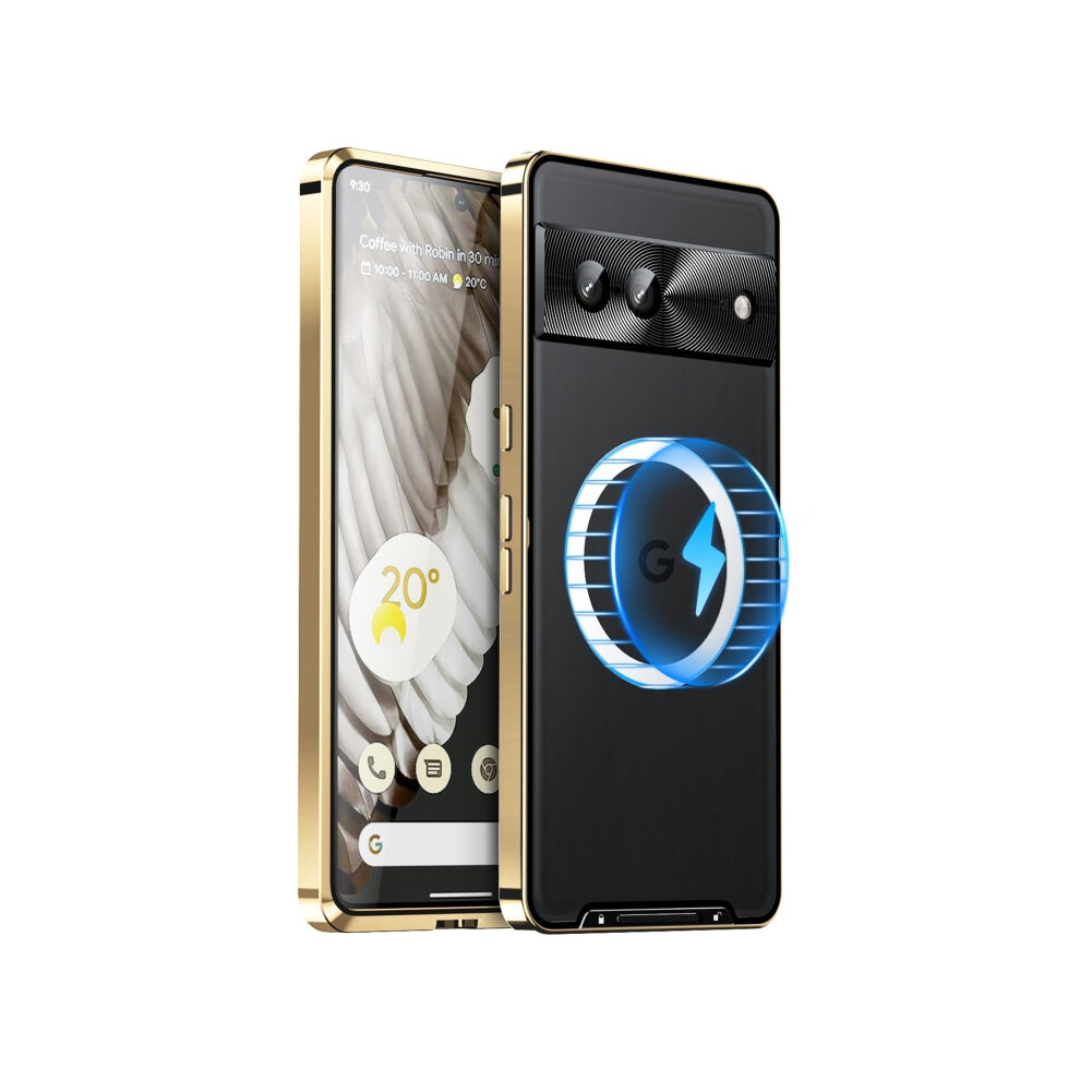 For Google Pixel 7A Magsafe Magnetic Frosted Metal Phone Case(Gold) Gold 740390256594
