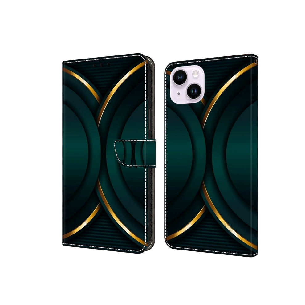 For Iphone 15 Plus Crystal 3D Shockproof Protective Leather Phone Case( Outline) Gold 740441808505