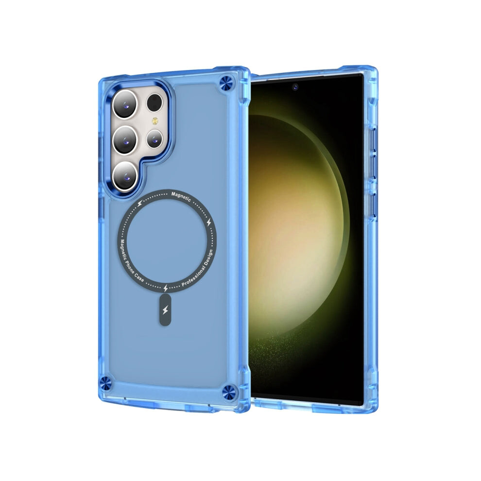 For Samsung Galaxy S22 Ultra 5G Skin Feel Tpu Pc Magsafe Magnetic Phone Case(Transparent ) Blue 740441808437