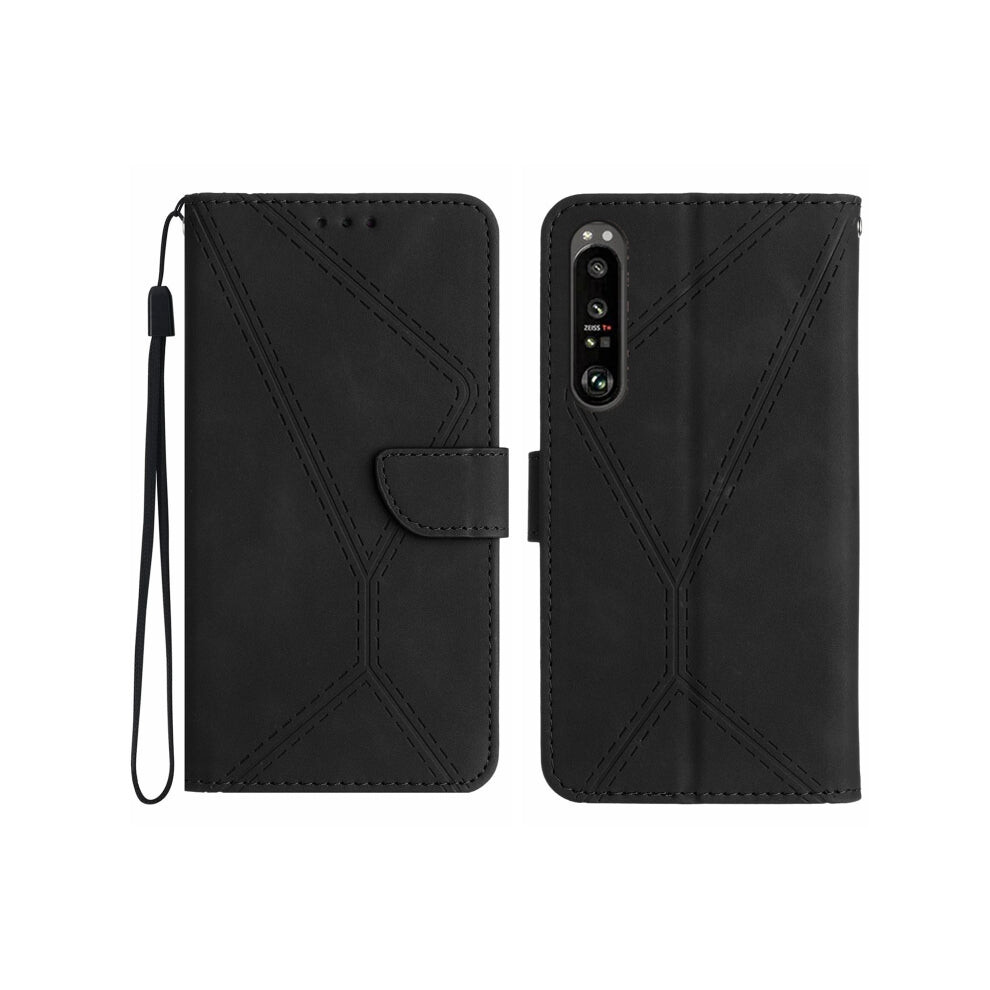 For Sony Xperia 1 V Stitching Embossed Leather Phone Case(Black) Black 740390257799