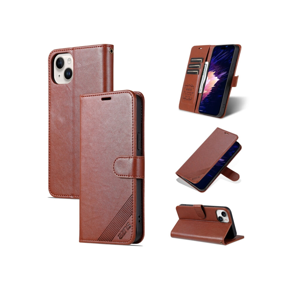 For Iphone 15 Azns Sheepskin Texture Flip Leather Phone Case(Brown) Brown 740441807829