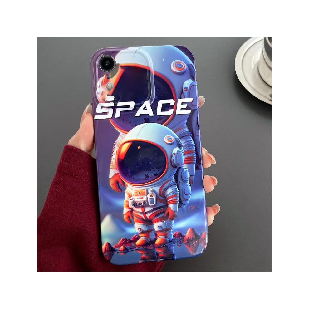 For Iphone Xr Painted Pattern Precise Hole Pc Phone Case(Orange Astronaut) White 740441806761