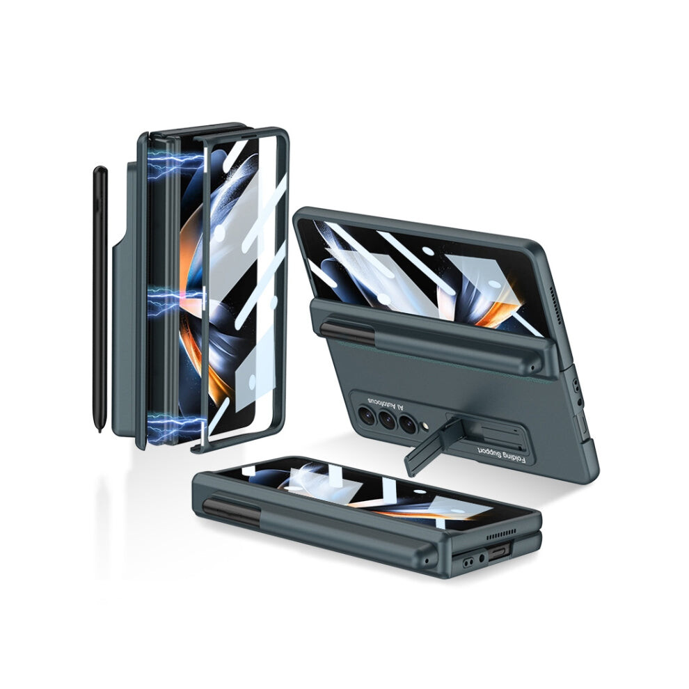 For Samsung Galaxy Z Fold4 Gkk Magnetic Hinge Flip Phone Case With Pen Holder & Holder(Green) Green 740390298570