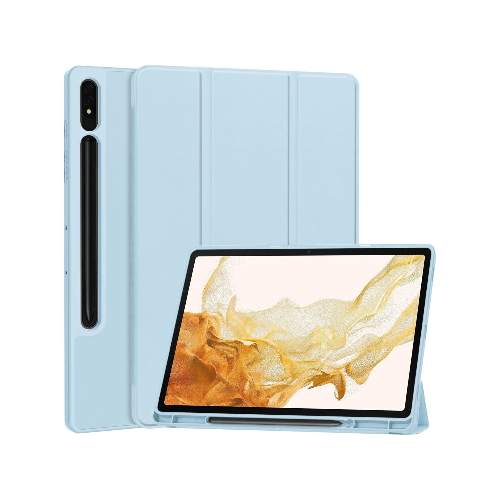 For Samsung Galaxy Tab S9+ 3-Fold Pure Color Tpu Smart Leather Tablet Case With Pen Slot(Light ) Blue 740390295630