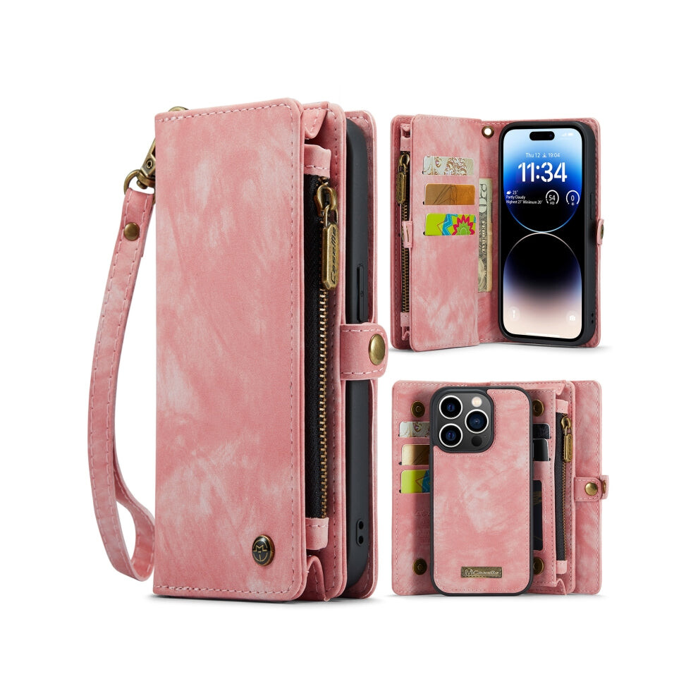 For Iphone 14 Pro Caseme 008 Detachable Multifunctional Leather Phone Case(Pink) Pink 880007735897