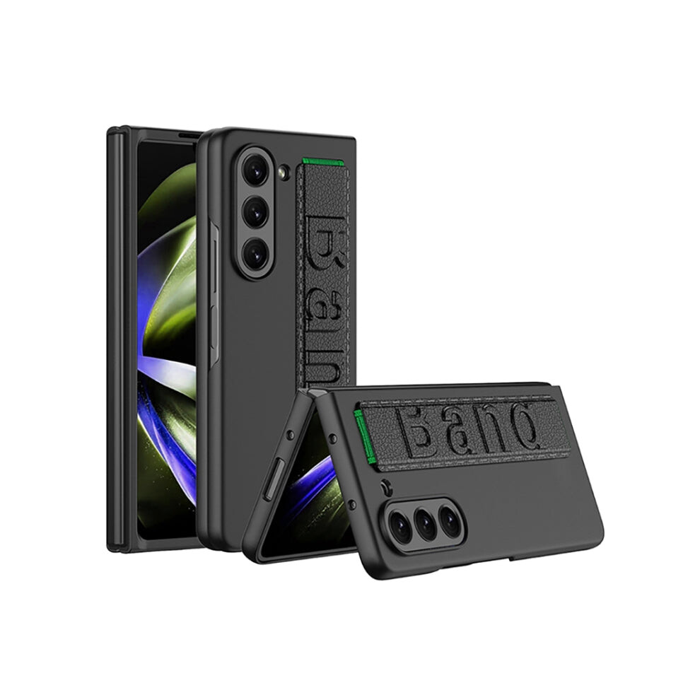 For Samsung Galaxy Z Fold5 5G Gkk Ultra-Thin Wristband Shockproof Phone Case With Holder(Black) Black 880007707672