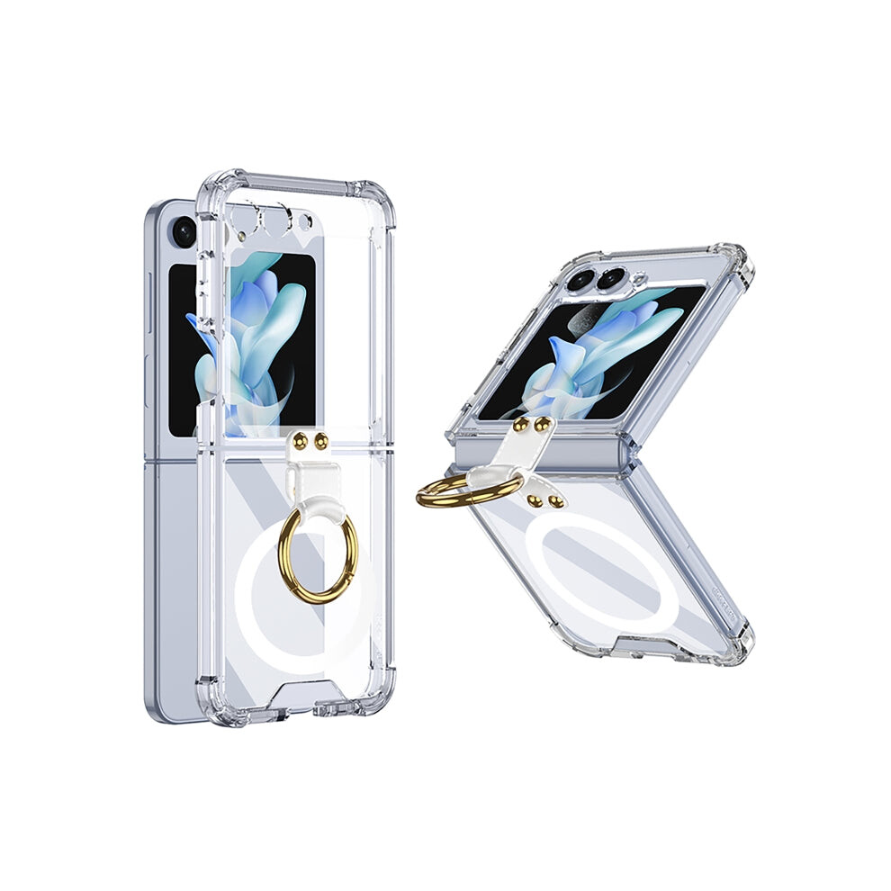 Gkk For Samsung Galaxy Z Flip5 Magsafe Airbag Hinge Shockproof Phone Case With Ring Holder(Transparent)