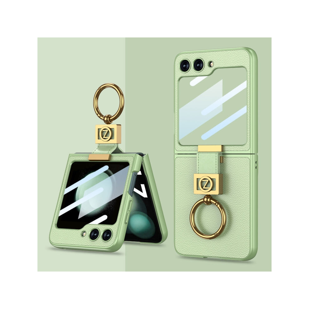 For Samsung Galaxy Z Flip5 Gkk Ultra-Thin Z Ring Holder Leather Phone Case(Matcha ) Green 740390263615