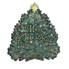 Six Luxury 3D Christmas Tree Charity Cards for Marie Curie – Green & Gold, 80p Donated