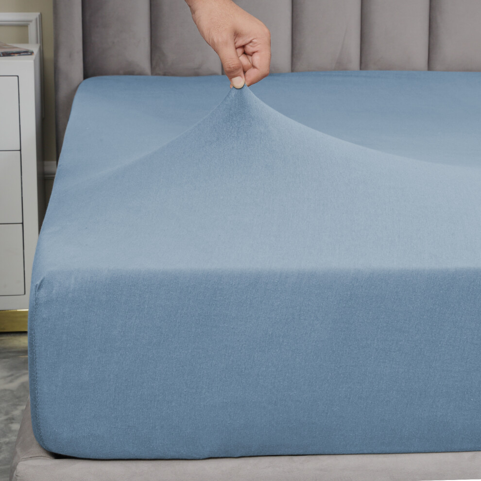 Imperial Rooms (Cotton King Fitted Bed Sheets 30Cm, Jersey Fitted Sheet Washed ) Jersey Fitted Sheets 30Cm Soft Cotton Bed Sheet Uk Blue